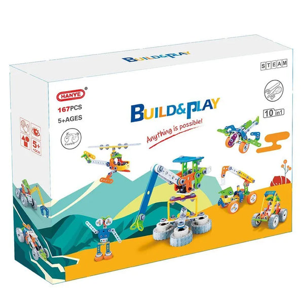 Build, Invent & Learn 10 Ways – Hanye 167-Piece 10-in-1 STEAM Building Set | إبداع وتعلّم